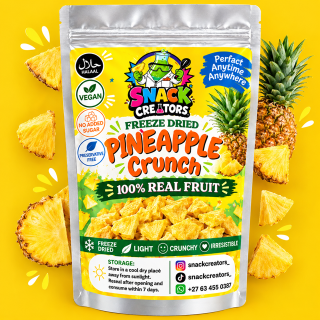 Freeze dried pineapple crunch bites in a 30g pouch