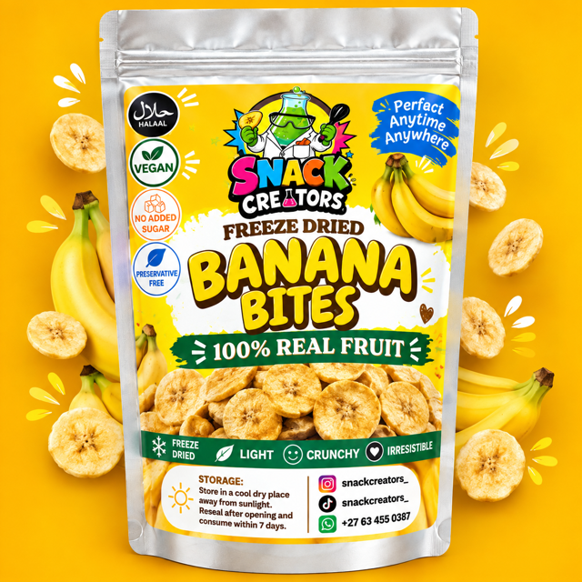 Freeze dried banana bites in an 50g pouch
