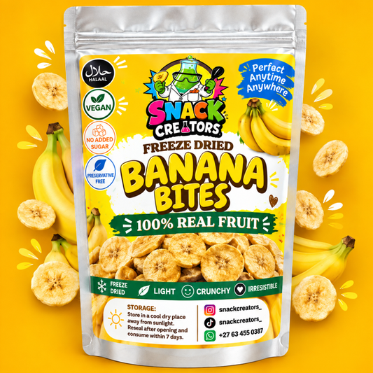 Freeze dried banana bites in an 50g pouch