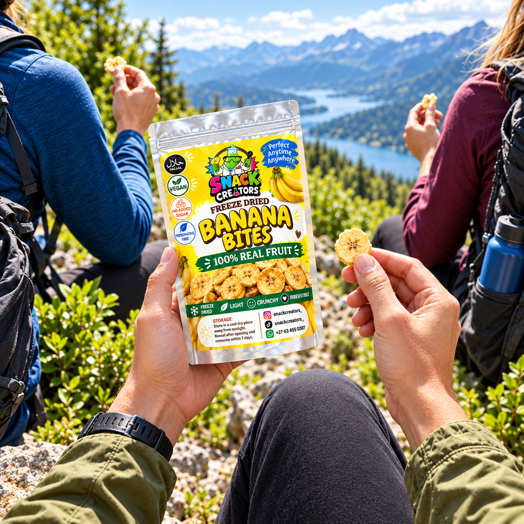 Hikers enjoying Banana Bites - 1:1 square